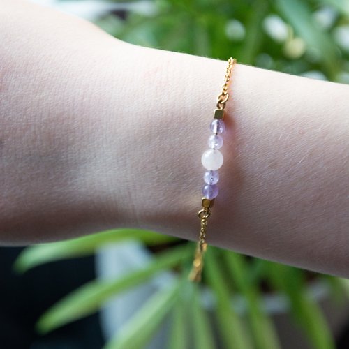 Bracelet "gelisa" code : destock50 acier 316l quartz rose et améthyste 16 cm bijoux femme assembler mains (a796)