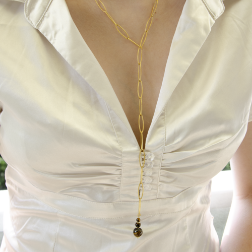 Collier "cayla" code : destock50 acier 316l et oeil de tigre 35 cm bijoux femme assembler mains (a675)