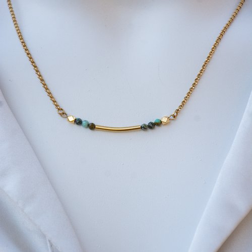 Collier "alexiana" code : destock50 acier inox et turquoise 45 cm bijoux femme assembler mains (a590)