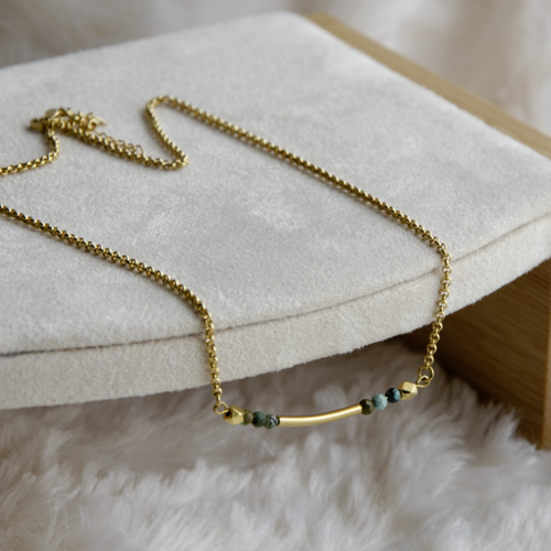 Collier "alexiana" [déstockage -50%] acier inox et turquoise 45 cm bijoux femme assembler mains (a590)