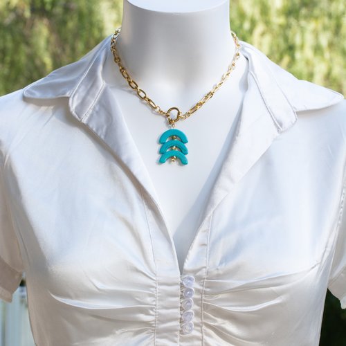 Collier "latania" code : destock50 acier inox et howlite 42 cm bijoux femme assembler mains (a588)