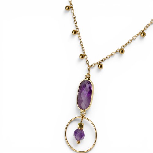Collier "viouleta" code : destock50 acier inox et améthyste 51 cm bijoux femme assembler mains (a538)