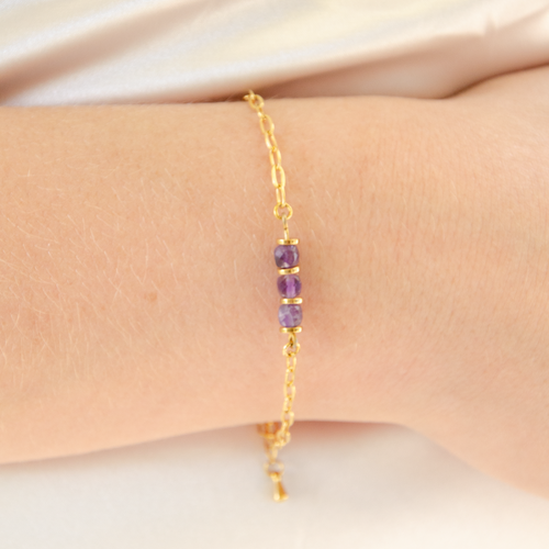 Bracelet "adelisa" code : destock50 acier 316l et améthyste 14.6 cm bijoux femme assembler mains (a681)