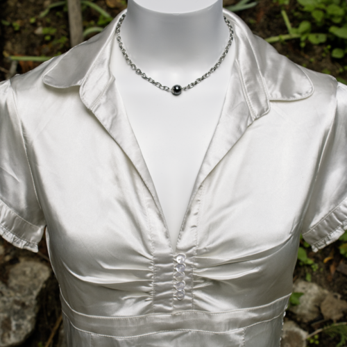 [déstockage -50%] collier "saleya" acier et hématite 40 cm bijoux femme assembler mains (a725)