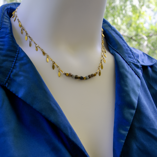 Collier "luma" code : destock50 acier 316l et chrysocolle 41 cm bijoux femme assembler mains (a699