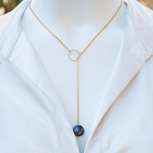 Collier "selena" code : destock50 acier 316l et perle d'eau douce 44 cm bijoux femme assembler mains (a667)