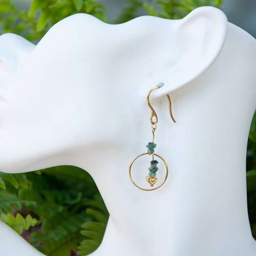 Boucles d'oreilles "émeraude brésil" code : destock50 acier inox et émeraude 53 mm bijoux femme assembler mains (a544)