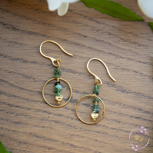 [déstockage -50%] boucles d'oreilles "émeraude brésil"  acier inox et émeraude 53 mm bijoux femme assembler mains (a544)