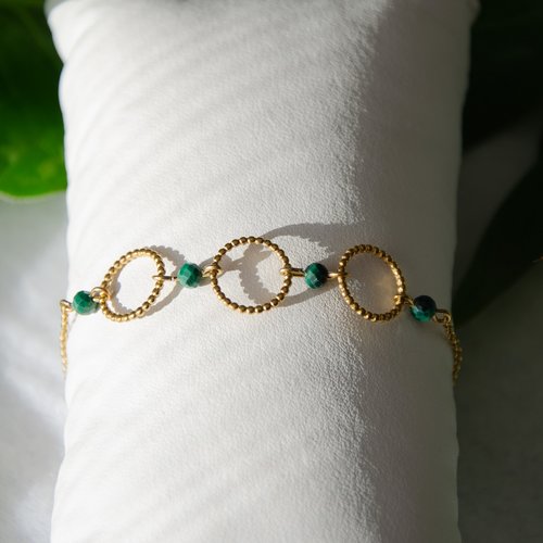 Bracelet "dennika" code : destock50 acier inox et malachite 13,5 cm bijoux femme assembler mains (a756)