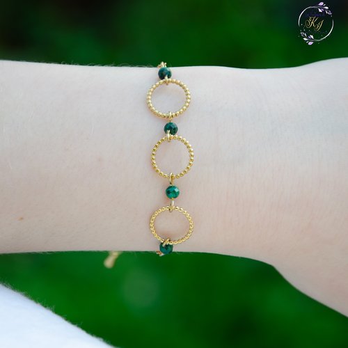 [déstockage -50%] bracelet "dennika" acier inox doré malachite 13.5 cm bijoux femme assembler mains (a756)