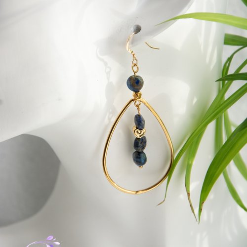 Boucles d'oreilles "laliza" code : destock50 gold filled lapis lazuli et zamac 6 cm bijoux femme assembler mains (a787)