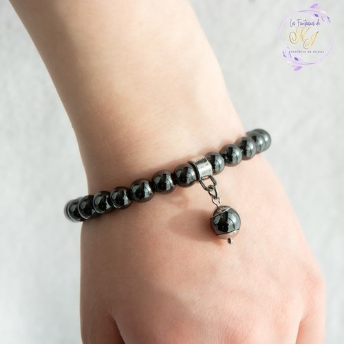 Bracelet "leilouna" code : destock50 hématite et acier inoxydable bijoux femme assembler mains (a780)