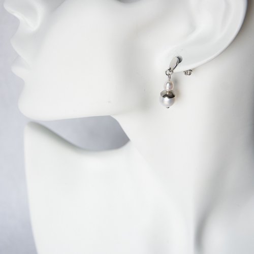 Boucles d'oreilles "atenea" acier et perles d'eau douce 32 mm bijoux femme assembler mains (a769)