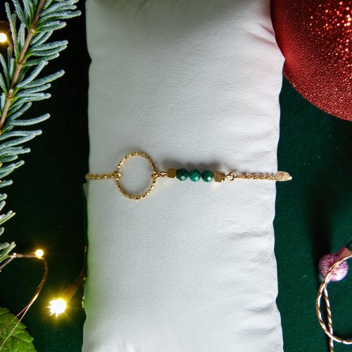 [déstockage -50%] bracelet "milissia" acier 316l doré et malachite 14 cm bijoux femme assembler mains (a764)