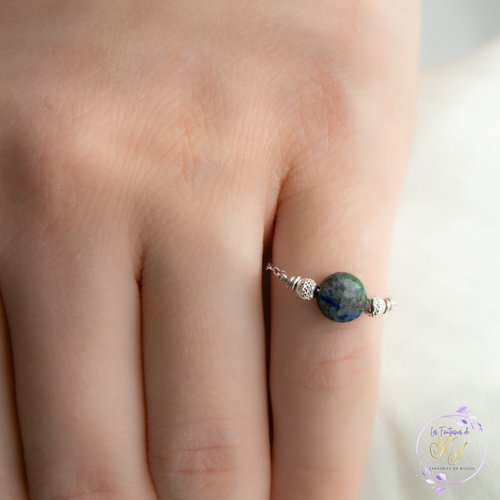 [déstockage -50%] bague chaîne "lolisa" argent 925 et lapis lazuli taille 50 noël bijoux femme assembler mains (a784)