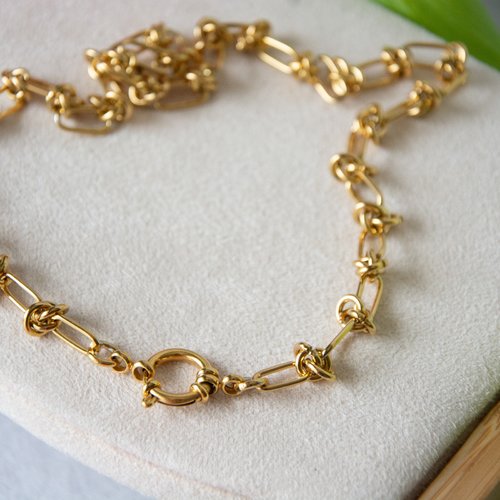 [déstockage -50%] collier "valendra" acier 316 grosse maille 44 cm bijoux femme assembler mains (a762)