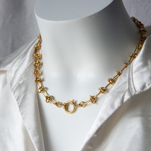 [déstockage -50%] collier "valendra" acier 316 grosse maille 44 cm bijoux femme assembler mains (a762)