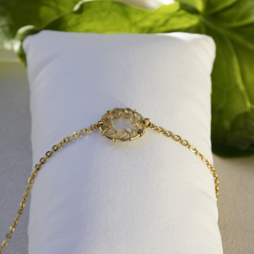 [déstockage -50%] bracelet "milessa" acier 316 doré citrine naturelle 16 cm bijoux femme assembler mains (a746)