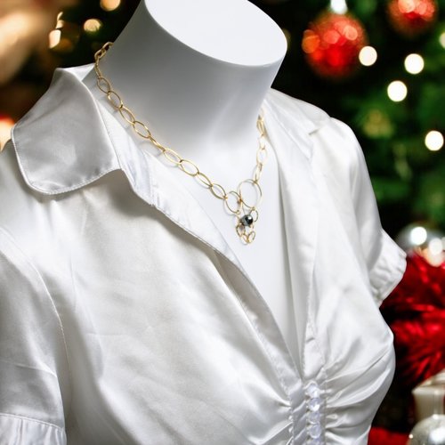 [déstockage -50%] collier "indasia" acier doré hématite naturelle 42 cm bijoux femme assembler mains (a741)