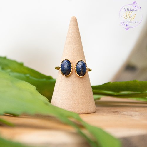 [déstockage -50%] bague "leila" doré or fin lapis-lazuli ajustable bijoux femme assembler mains (a734)