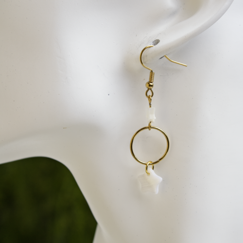 [déstockage -50%] boucles d'oreilles "lyza" acier inoxydable nacre naturelle 5,5 cm bijoux femme assembler mains (a733)