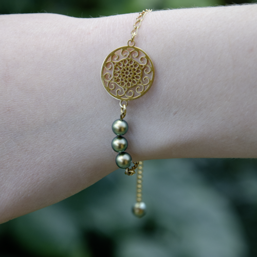 Bracelet "plumeria" acier 316l et cristal autrichien 16 cm bijoux femme assembler mains (a721)