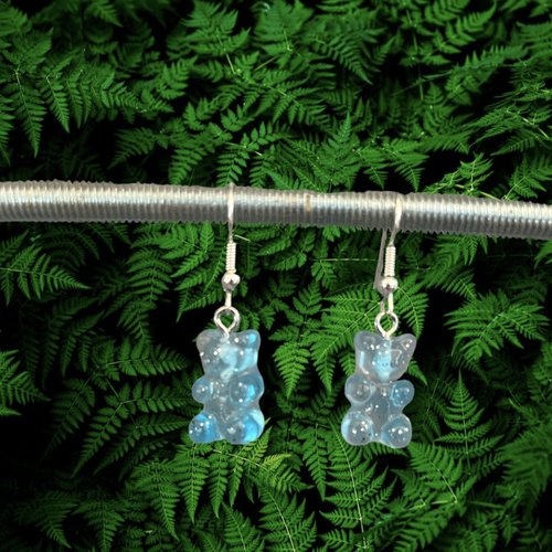 Boucles d'oreilles nounours bleu