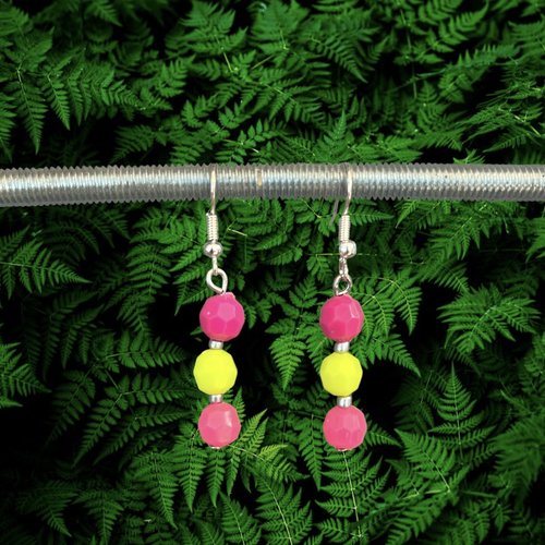 Boucles d'oreilles rose et jaune