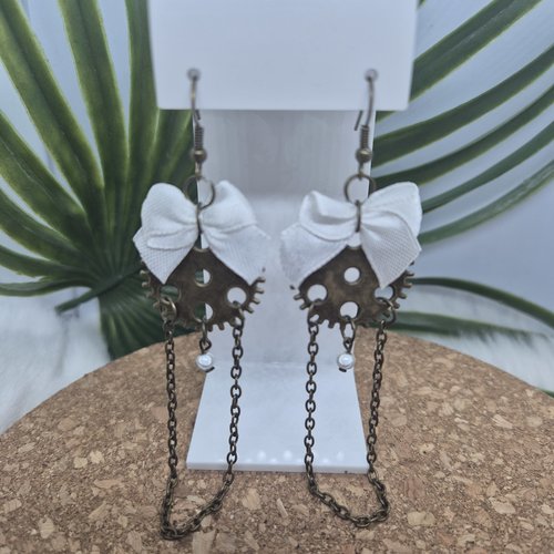 Boucles d'oreilles steampunk – nœuds & engrenages bronze
