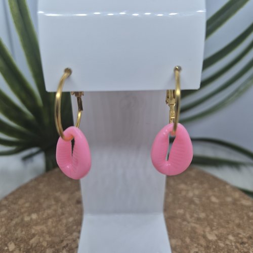 ​ créoles d'été : coquillages roses & doré