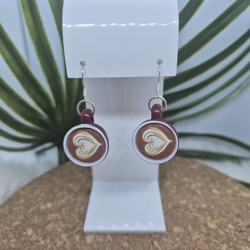 ​ boucles d'oreilles "latte art" – tasses de café & cœur