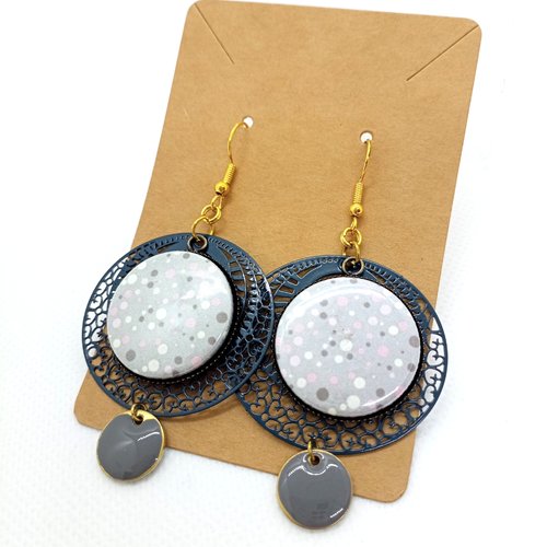 Destockage boucles d'oreilles *yna* en laiton doré avec pendentifs recouverts de cabochons synthétiques