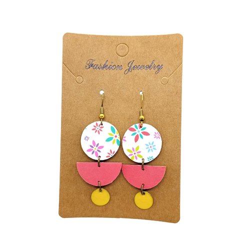 Destockage boucles d'oreilles *ninon* en laiton doré avec pendentifs recouverts de papier verni