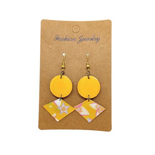 Destockage boucles d'oreilles en laiton avec pendentifs recouverts de papier verni