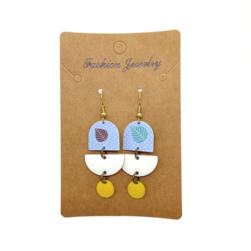 Destockage boucles d'oreilles en laiton doré avec pendentifs recouverts de papier verni