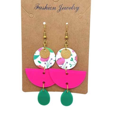 Destockage boucles d'oreilles en laiton doré avec pendentifs recouverts de papier verni