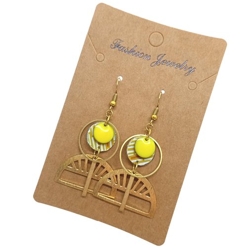 Destockage boucles d'oreilles en laiton doré avec pendentifs recouverts de papier verni