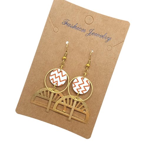 Destockage boucles d'oreilles en laiton doré avec pendentifs recouverts de papier verni