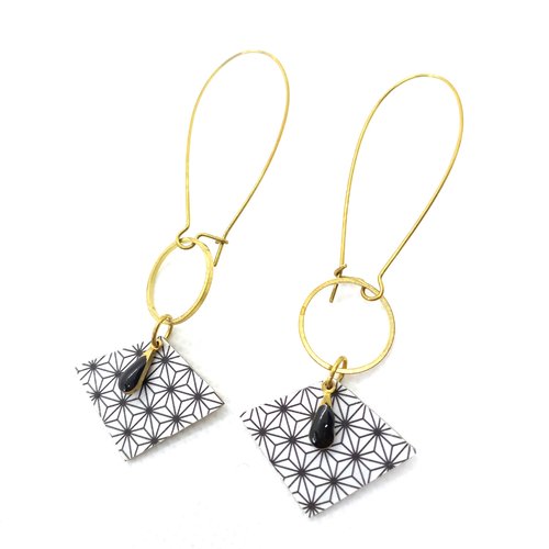 Destockage boucles d'oreilles en laiton avec pendentifs recouverts de papier verni