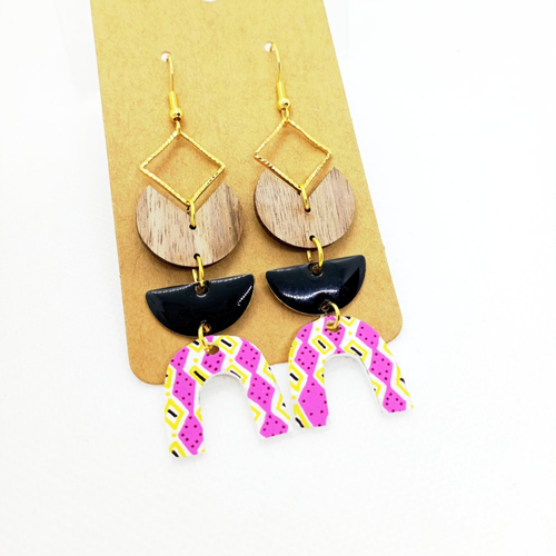 Boucles d'oreilles *carla* avec pendentifs en bois et en acrylique fait main
