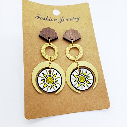Boucles d'oreilles en laiton doré *sunshine* avec pendentifs en acrylique fait main