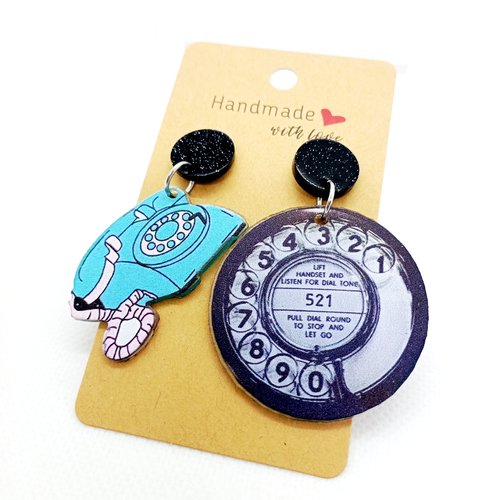 Boucles d'oreilles fantaisie téléphone vintage