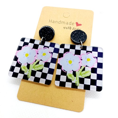 Boucles d'oreilles fantaisie cadres floraux
