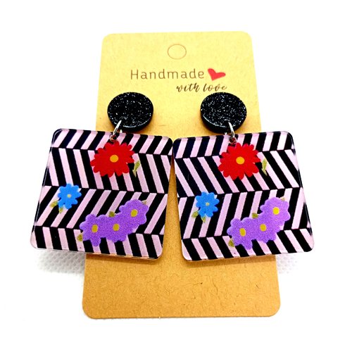 Boucles d'oreilles fantaisie cadres floraux