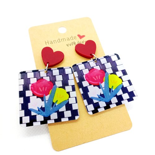 Boucles d'oreilles fantaisie cadres floraux