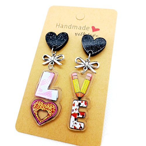 Boucles d'oreilles fantaisie love saint-valentin