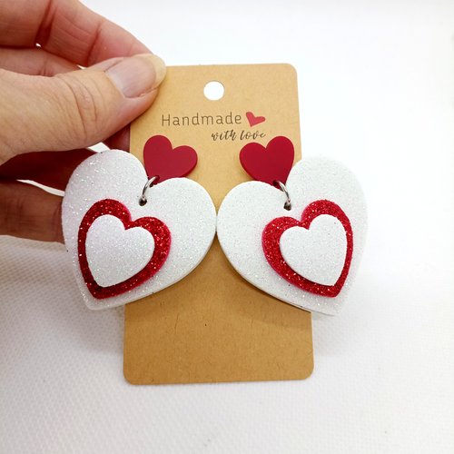 Boucles d'oreilles fantaisie cœurs pailletés