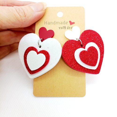 Boucles d'oreilles fantaisie cœurs pailletés saint-valentin