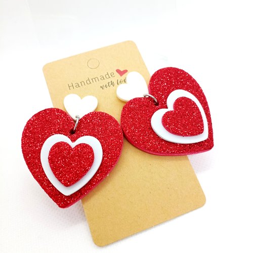 Boucles d'oreilles fantaisie cœurs pailletés saint-valentin