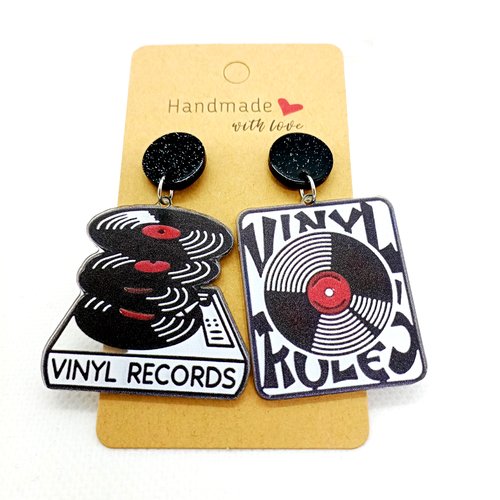 Boucles d'oreilles fantaisie vinyl vintage